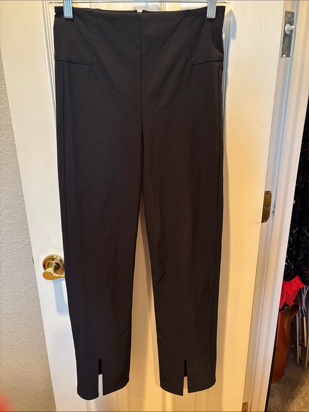 Athleta Wander Slim Straight Crop Pants Black High Rise Slit Hem 405534